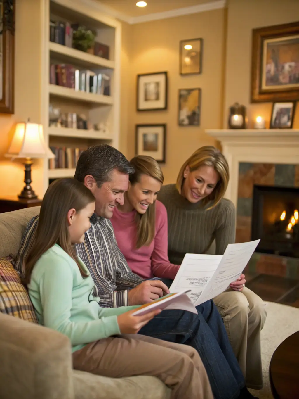 A family gathered together, relieved and at peace, knowing their loved one's healthcare wishes are documented.