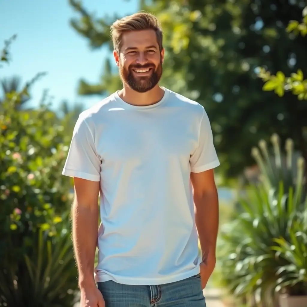 A tall man in a casual green shirt smiling in a green outdoor setting.