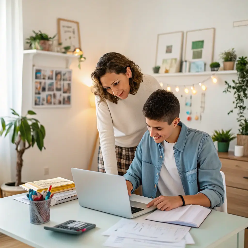 Busy working parent balancing laptop, child, and telehealth support at home