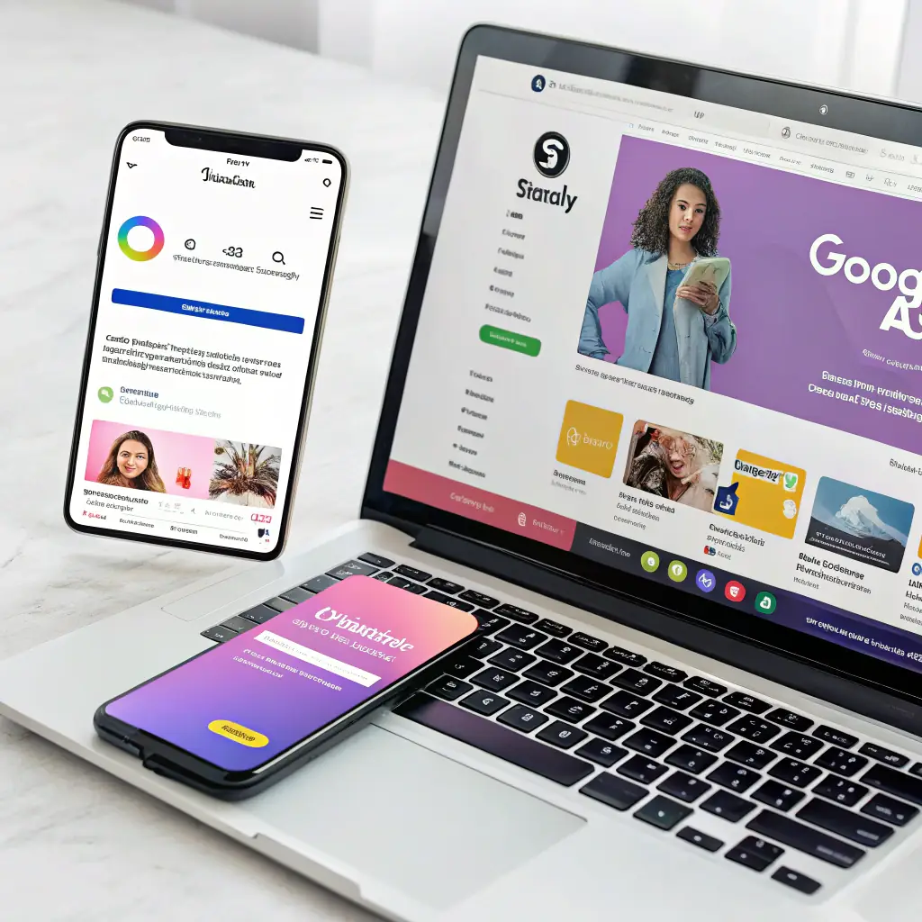 A vibrant banner ad showcasing a diverse range of digital products with clear call-to-action buttons like 'Shop Now' and 'Learn More'. The background features a clean, modern design with subtle animations to attract attention.