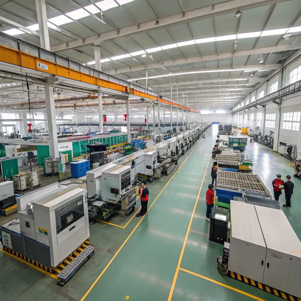 A high-quality image showcasing a modern factory in China, with subtle branding elements of PocketChina in the background. The image should convey efficiency, reliability, and technological advancement.