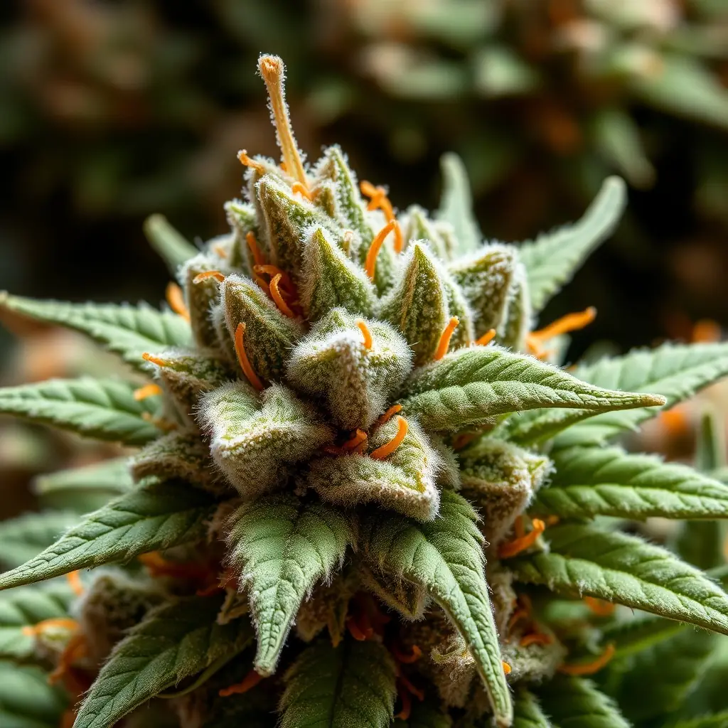 A close-up shot of Candy Crush cannabis flower, showcasing its vibrant colors and frosty trichomes.