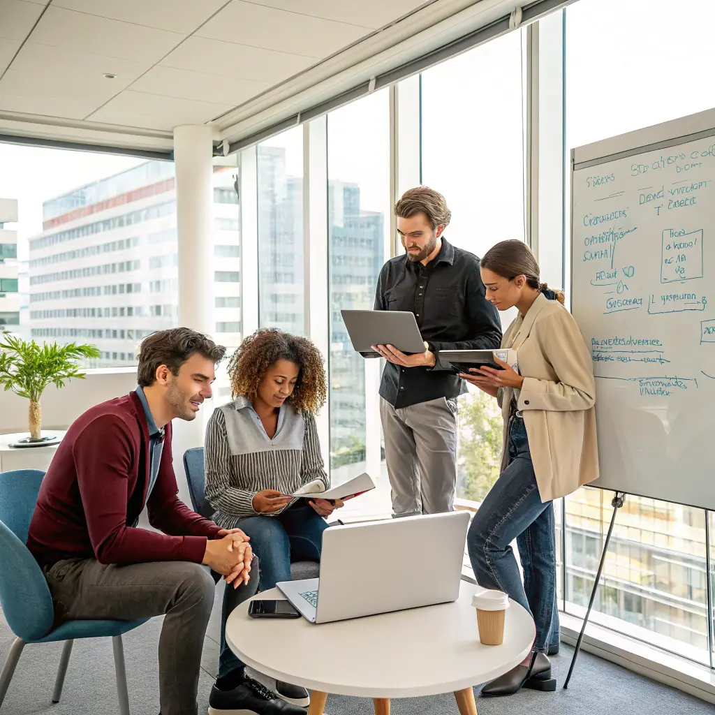 A professional team working on BIM engineering, CAD drafting, MEP design, and accounting solutions, showcasing modern digital tools and collaborative workflows