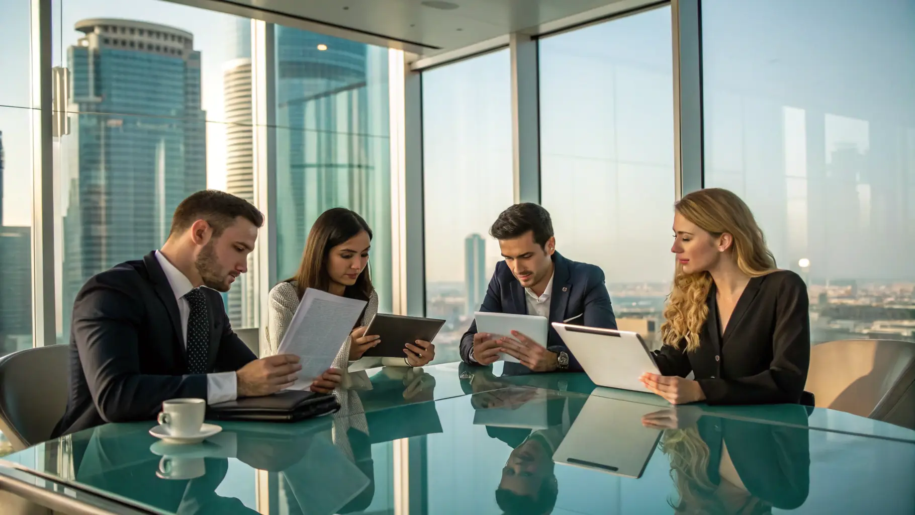A professional team collaborating on software development and technology consulting, symbolizing innovation, teamwork, and technological expertise