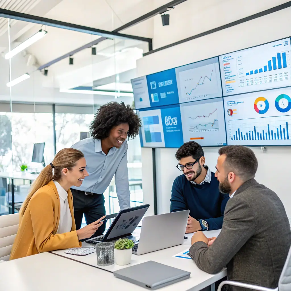 A vibrant image depicting a team of SEO specialists, data scientists, and Google executives collaborating inside Space Center Houston, surrounded by interactive displays and NASA exhibits, with a focus on data analysis and strategic planning.