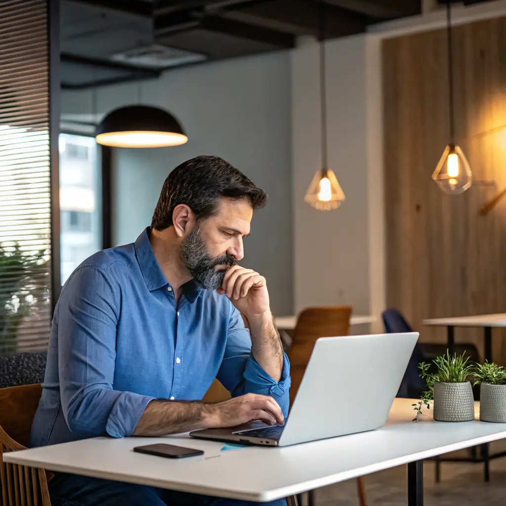 A man with a beard and short dark hair, wearing a casual shirt.