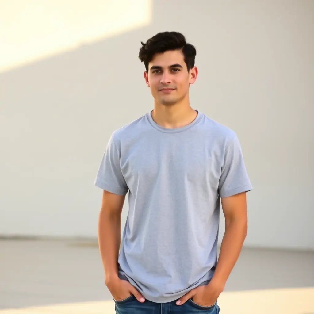 Peter is a man with short black hair and brown eyes. He is wearing a t-shirt and jeans.