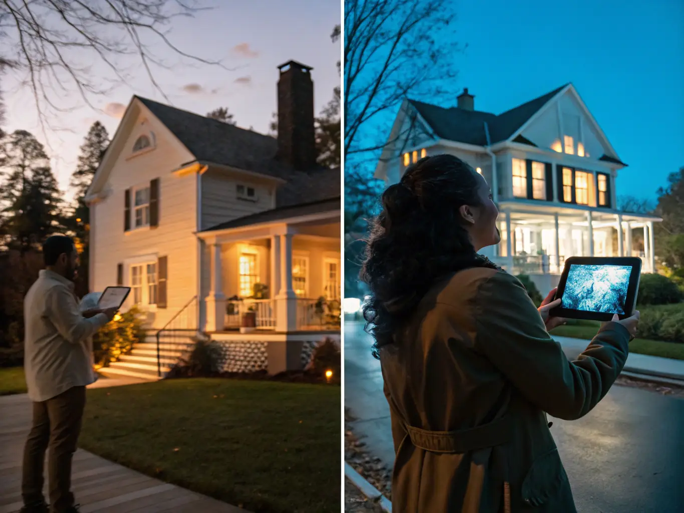 A comparison image contrasting traditional, arduous photo shoots with the efficiency of AI-driven virtual tours.