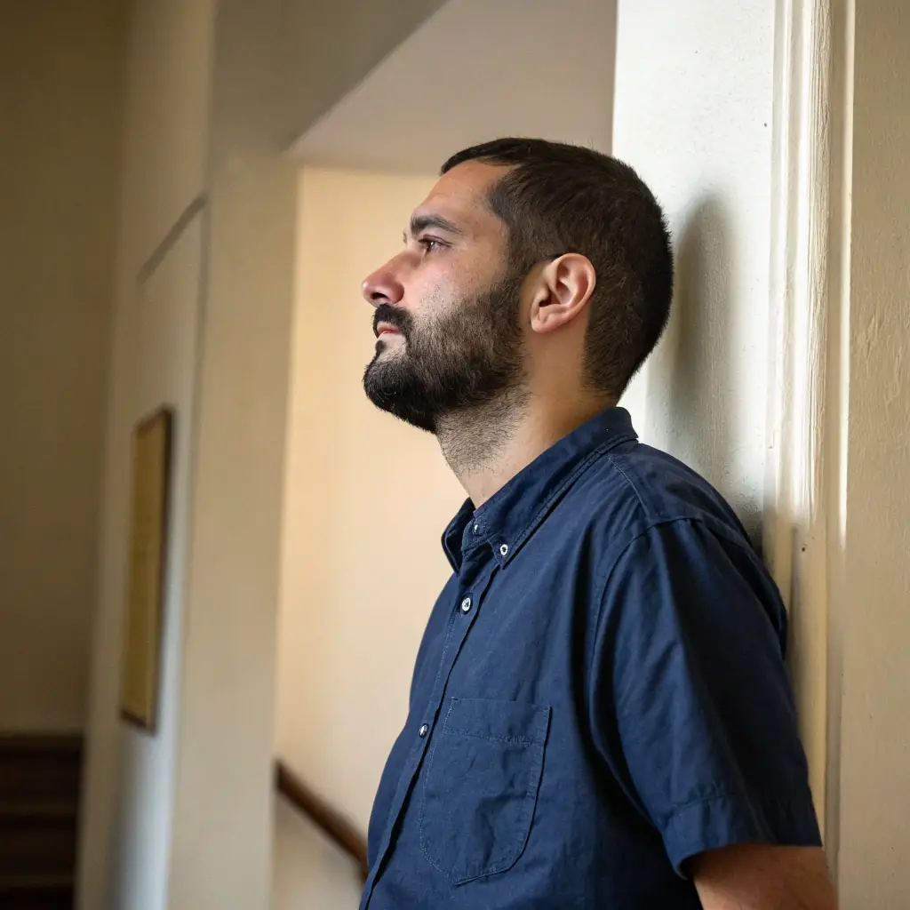 Bob has dark hair and a neatly trimmed beard.