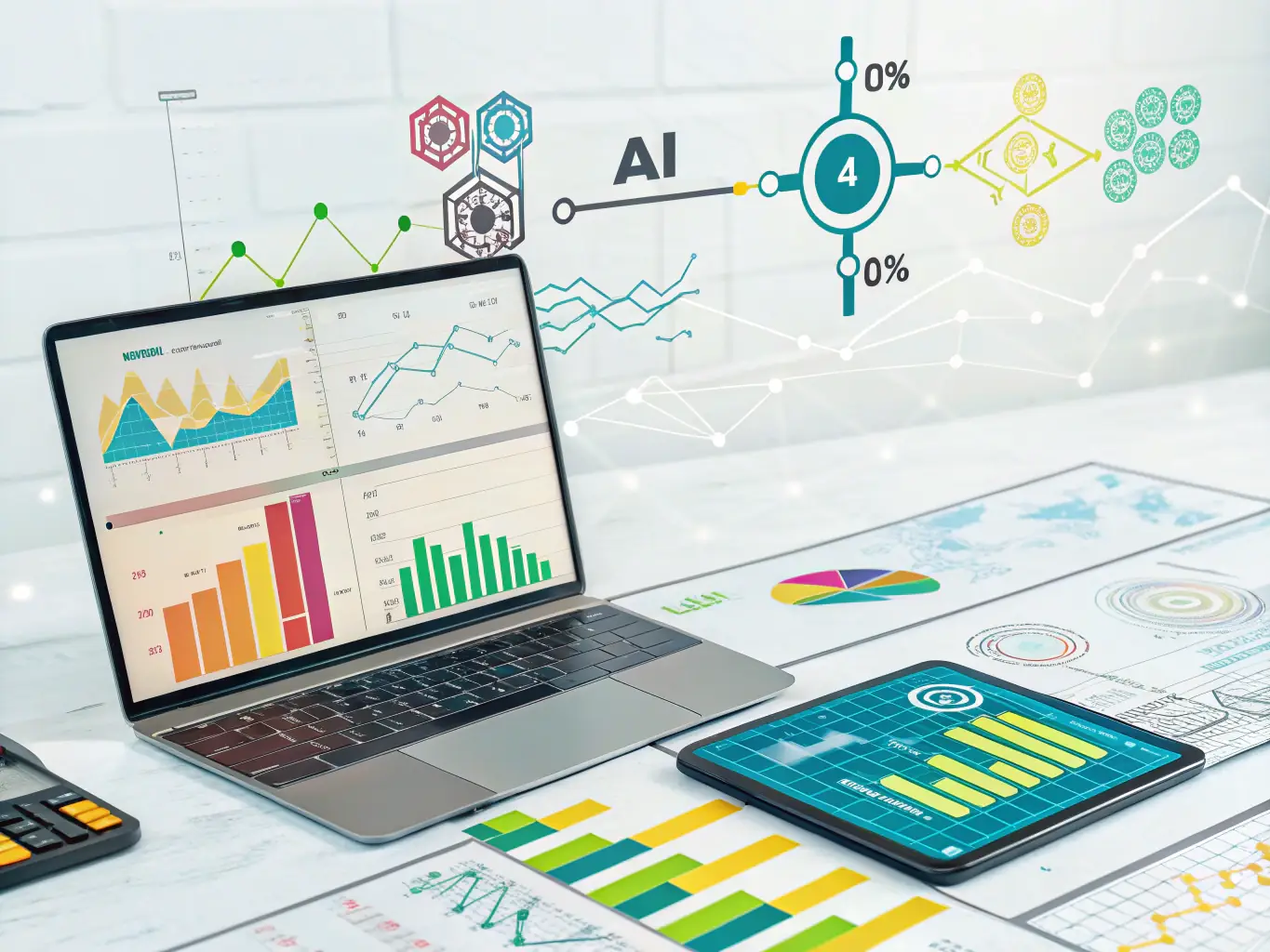 A modern, dynamic visual representing AI-driven marketing strategies, featuring digital graphics and vibrant colors to attract attention.