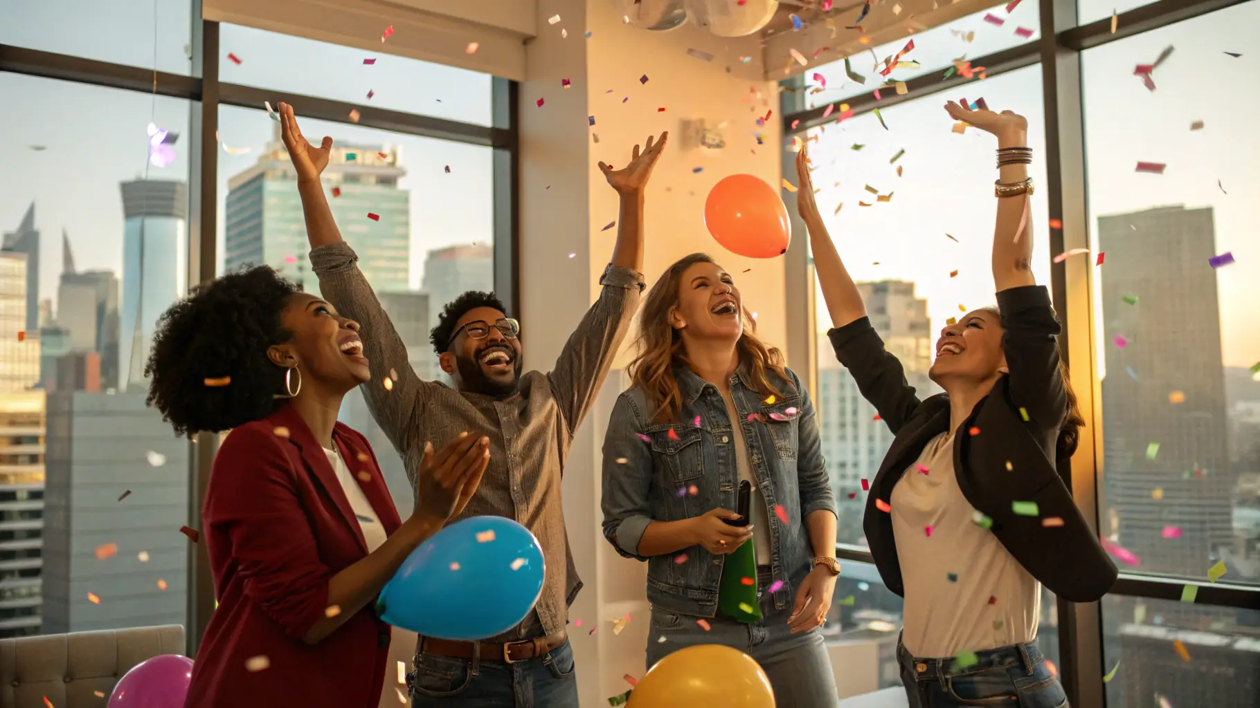 A diverse group of people celebrating financial freedom and achieving their goals with the help of personal loans.