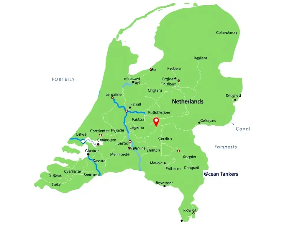 A map showing the location of the Dagevos Presto B.V. terminal in the Netherlands, highlighting its proximity to major transportation routes and seaports.