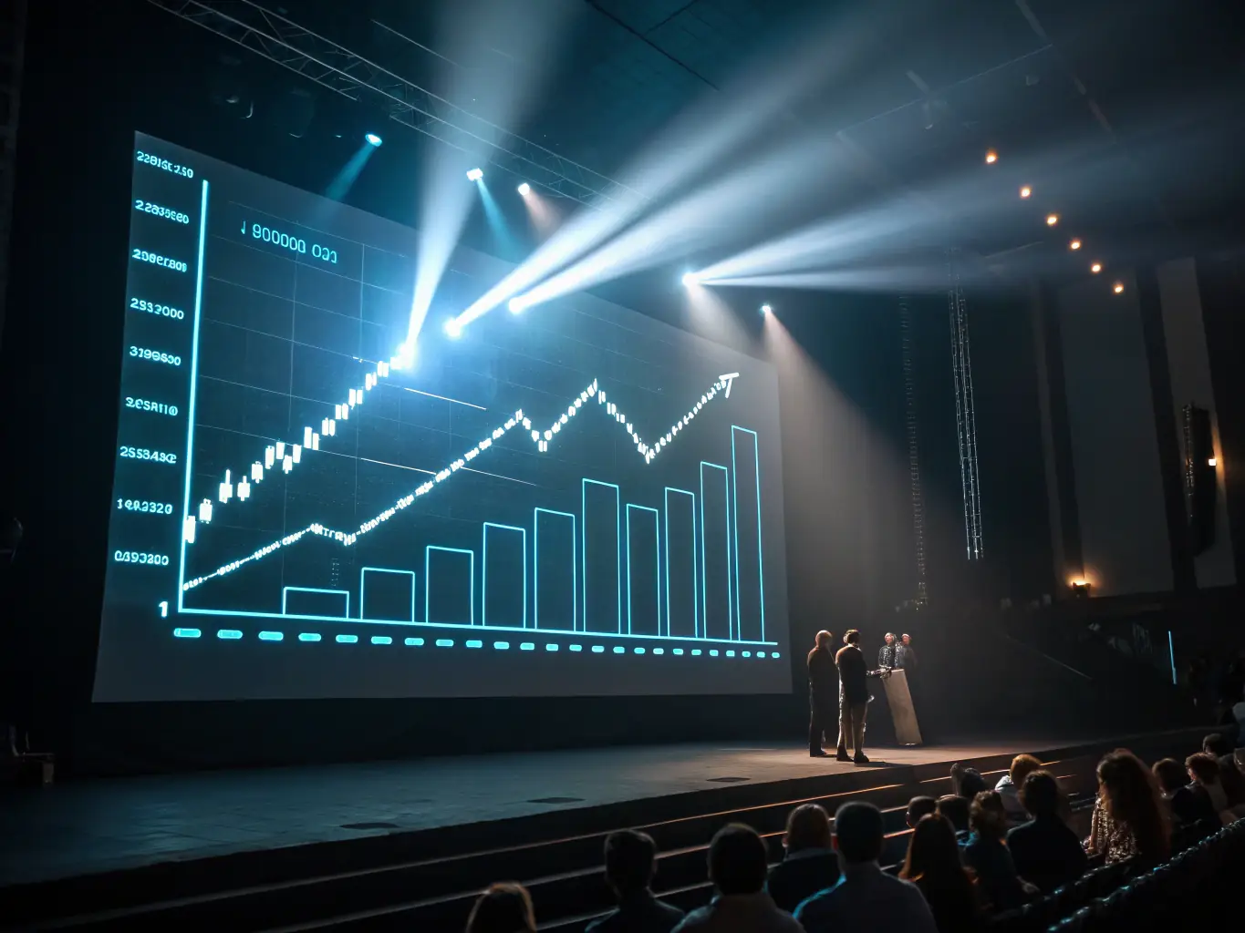 a visual of a performance graph or client logo emphasizing success and credibility