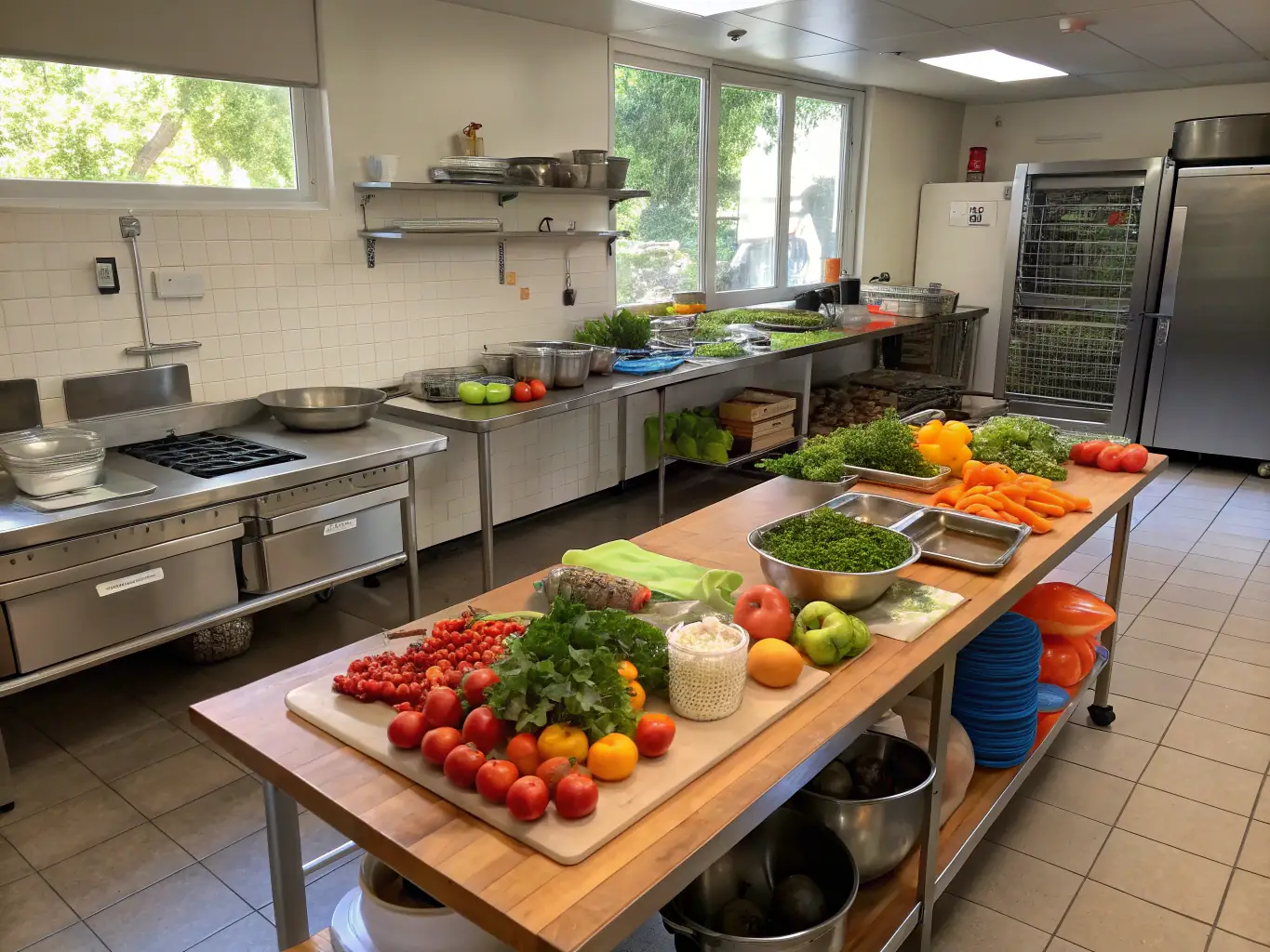 A clean and organized kitchen with a caregiver preparing a meal for a client, highlighting the domestic service aspect of IHSS.
