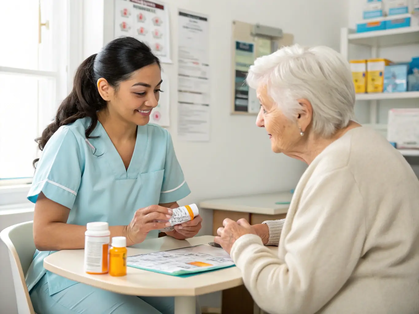 A nurse assisting a patient with medication management, showcasing the paramedical services covered under IHSS.