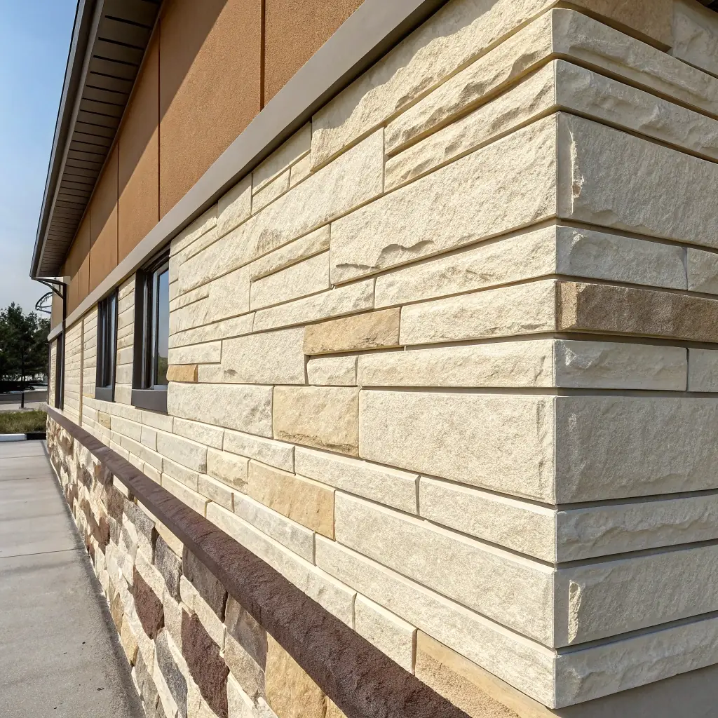 A modern stucco building with clean lines and a textured finish, showcasing Elex Construction's expertise in stucco application. The image should highlight the quality and aesthetic appeal of their stucco work.