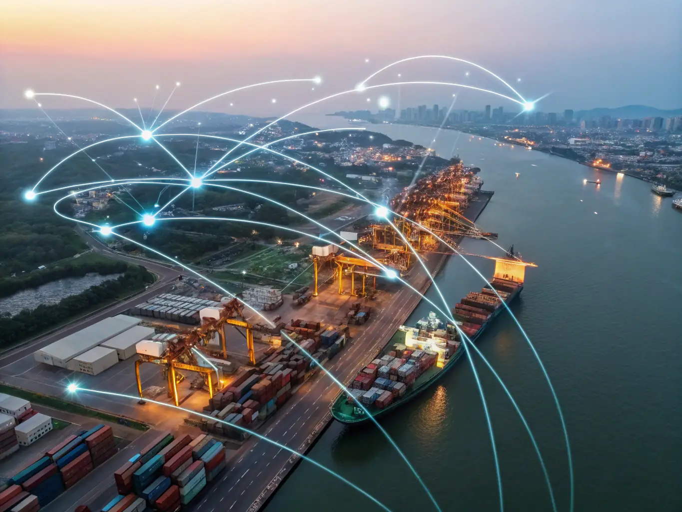 A modern, tech-driven supply chain system designed for beverage distribution, showcasing efficiency and connectivity.