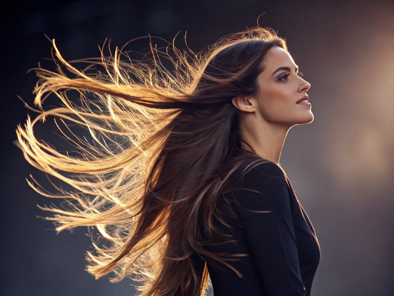 A close-up shot of a young woman with healthy, vibrant hair, smiling confidently. The background is softly blurred, suggesting a modern and clean environment. The image conveys a sense of natural beauty and the effectiveness of LLLT.