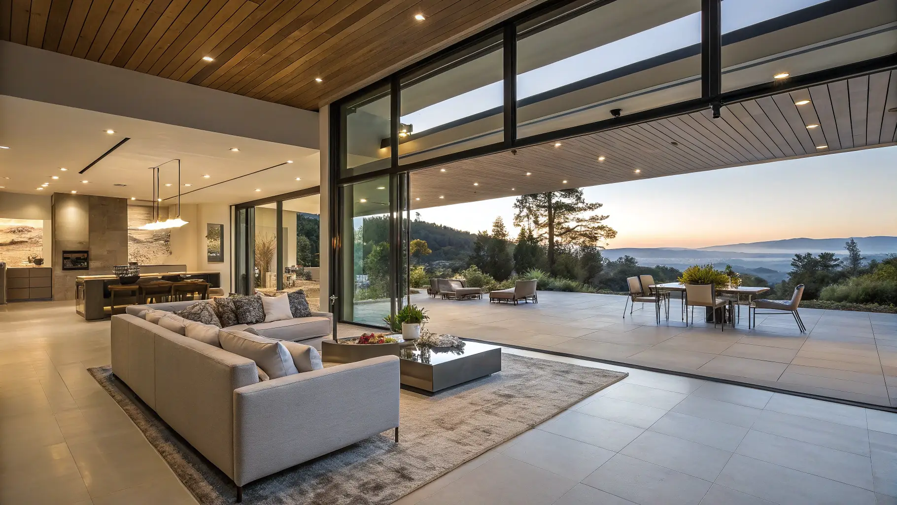 A modern home interior showcasing the seamless integration of architectural design and construction, reflecting the collaborative approach of Solid Ground Construction's design-build services. The image should convey efficiency, quality, and a unified vision.
