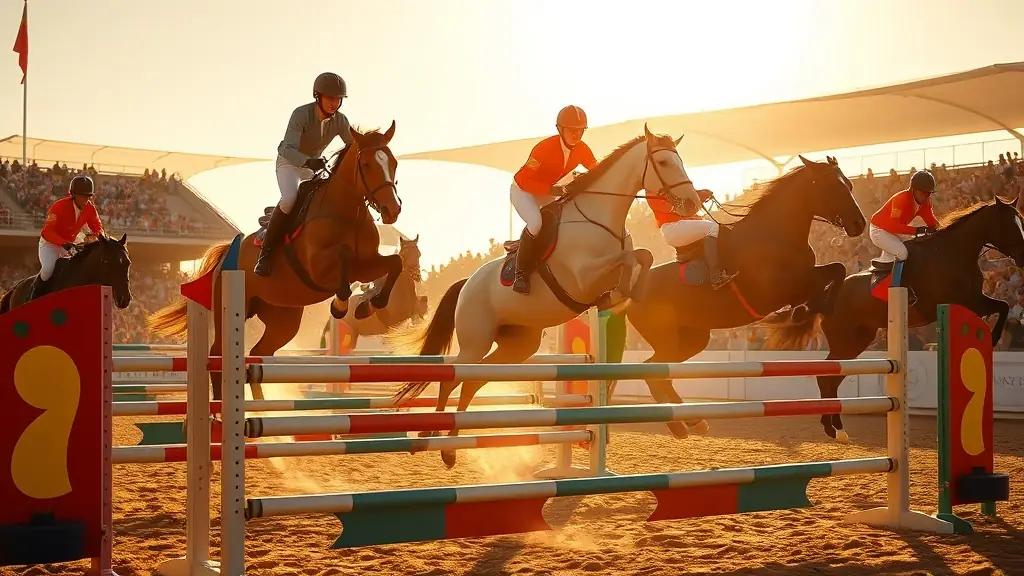 A videographer filming an equestrian event with a professional camera.