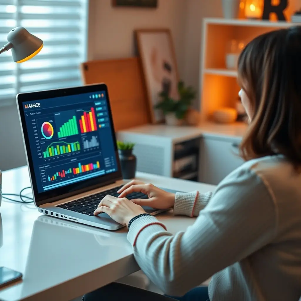 A professional working at a desk, reviewing financial documents and smiling, symbolizing FinusComply's commitment to financial education and compliance.