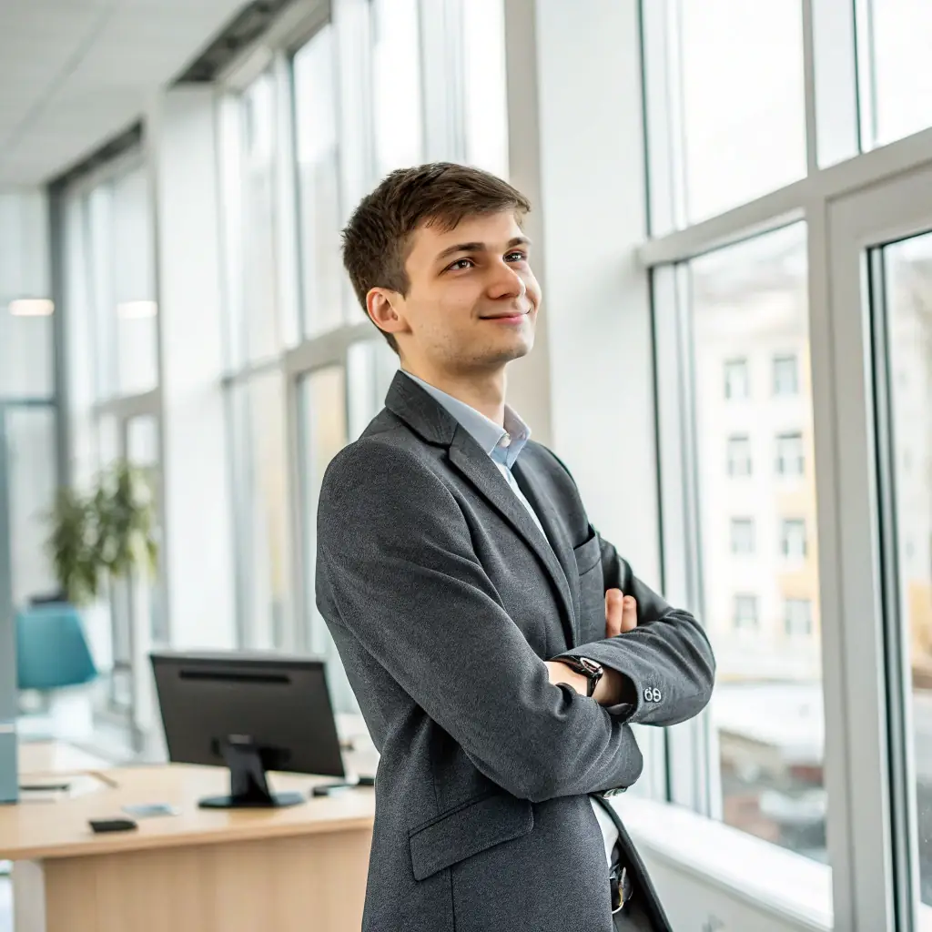 Charlie is a man with short brown hair and a confident expression, wearing a suit jacket.