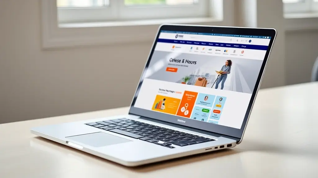 A modern website design on a laptop screen, showcasing a clean and user-friendly interface.