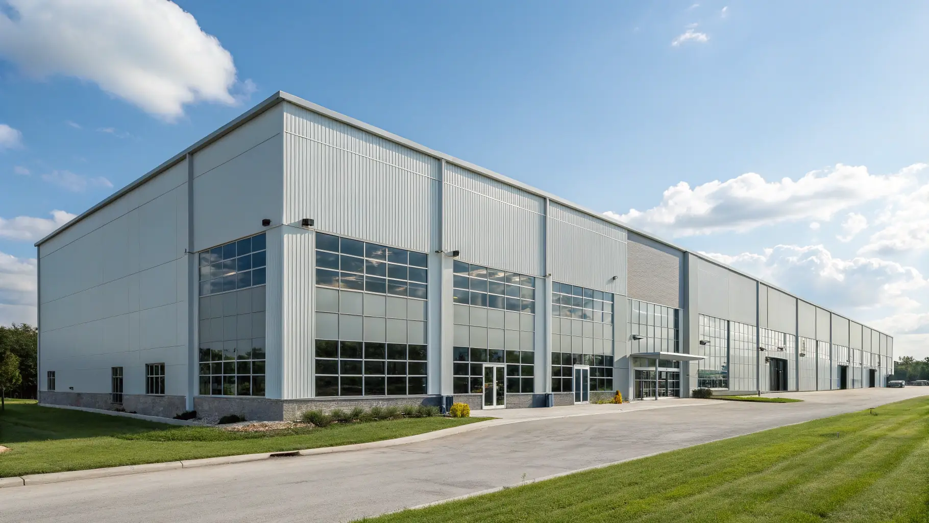A large industrial warehouse with modern siding and a clean, professional exterior. The building is surrounded by a well-maintained logistics yard.