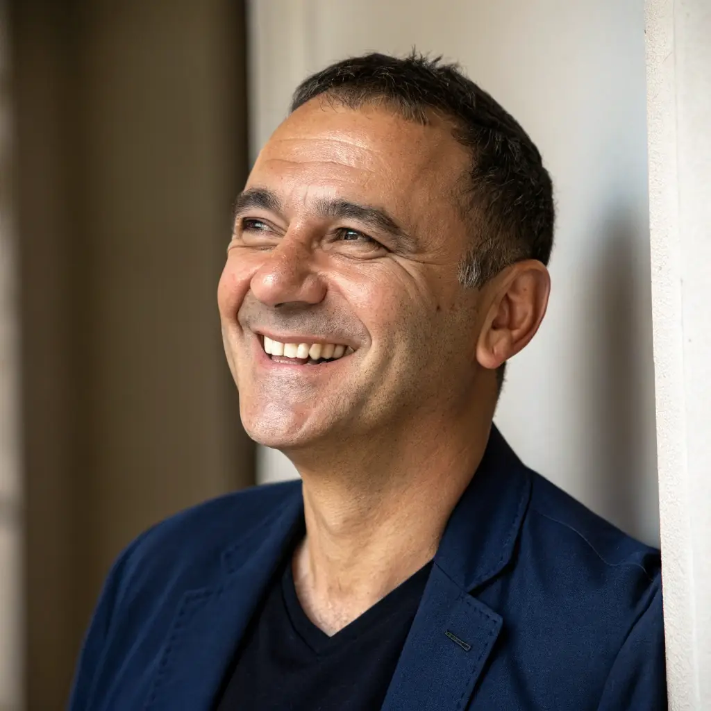 Jean-Pierre is a distinguished gentleman with short grey hair, wearing a navy blazer and a warm smile.