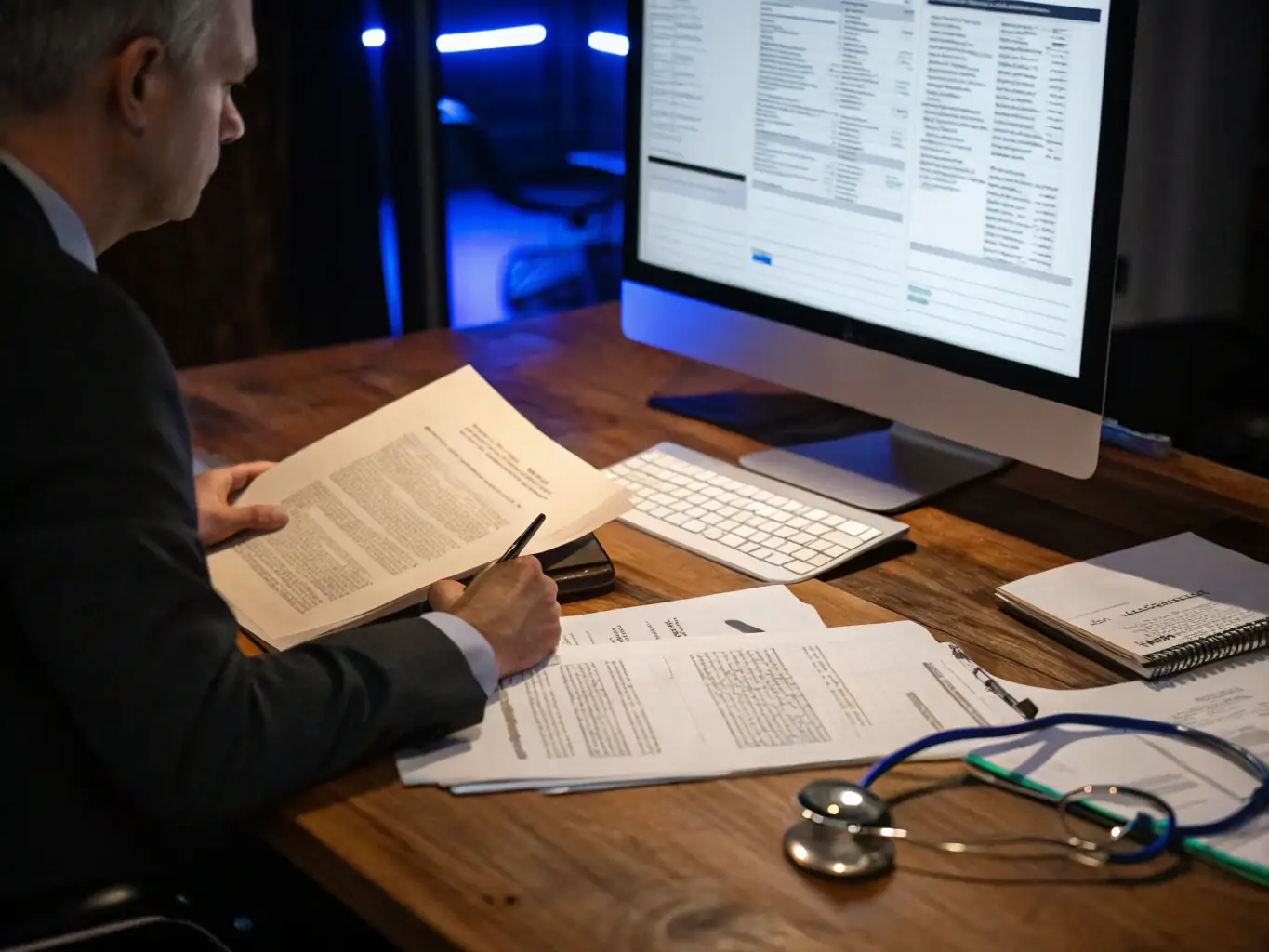 A doctor is reviewing a patient's chart with a focus on rheumatology-related information, highlighting the importance of specialized forms.