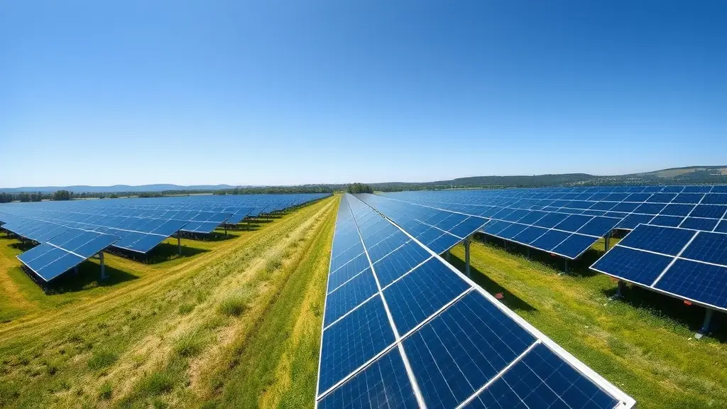 An image of CelinTech's photovoltaic modules installed on a large-scale solar farm, demonstrating their application in renewable energy projects.