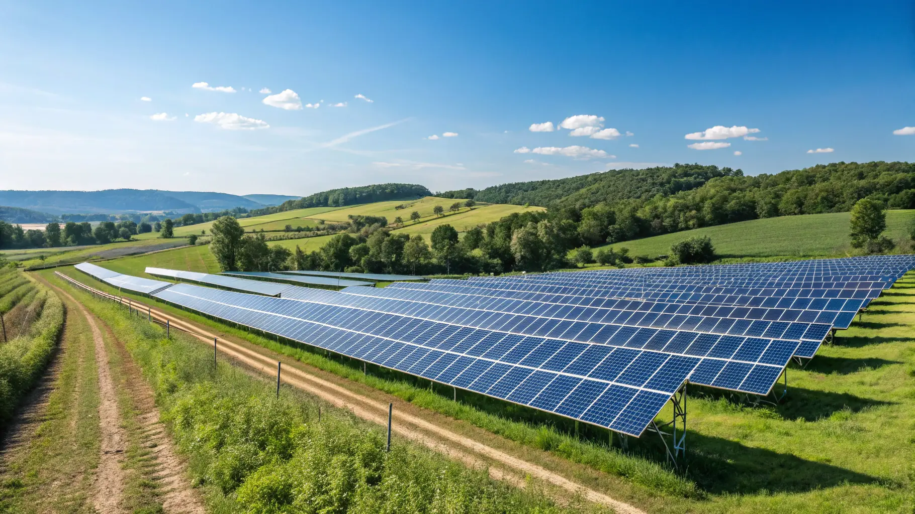 An image of a solar farm with energy storage systems, illustrating renewable energy projects.