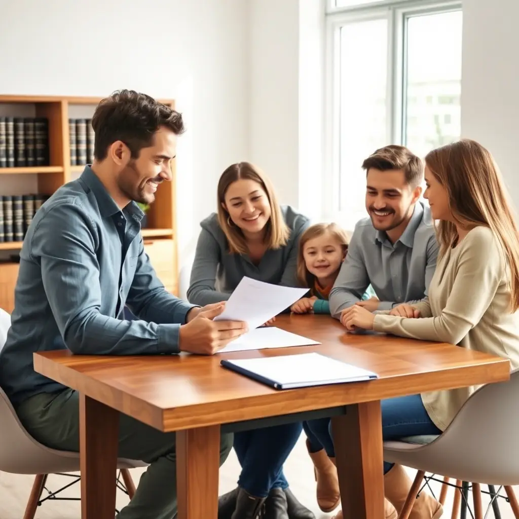 A supportive family receiving legal guidance, emphasizing trust and care.