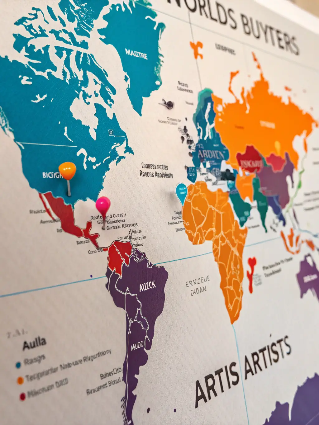 A world map highlighting various countries, each marked with a pin representing localized SEO efforts.