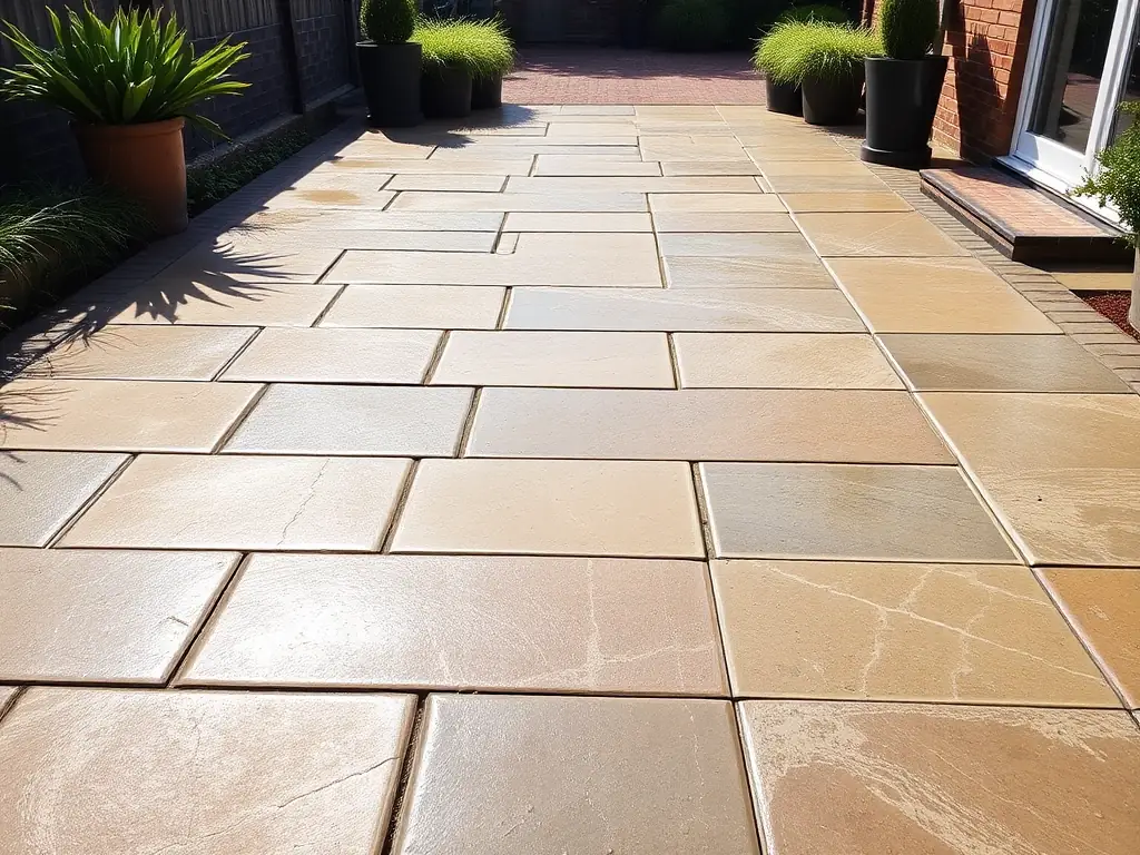 A clean patio in Daventry, UK, showcasing the results of a professional patio cleaning service.