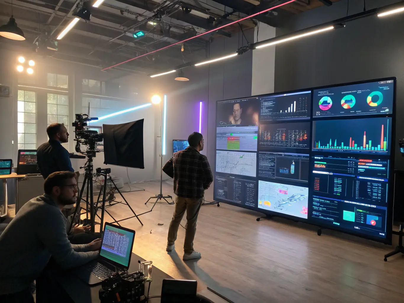 A dynamic slideshow of recent projects, including AI robots, web development teams, and digital marketing campaigns, showcasing innovation.