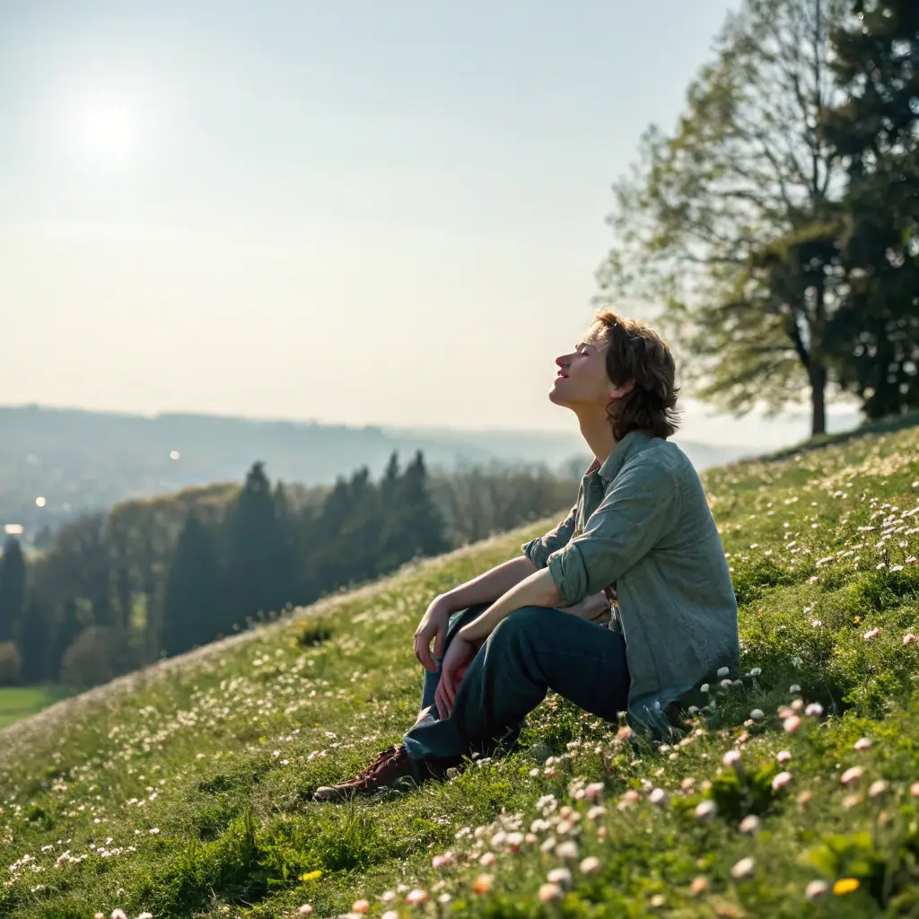 A serene image of a person meditating in nature, bathed in soft, golden light, symbolizing inner peace and spiritual awakening. This image will visually represent the transformative power of meditation and mindfulness practices offered by 'El poder de crear tu propia vida'.