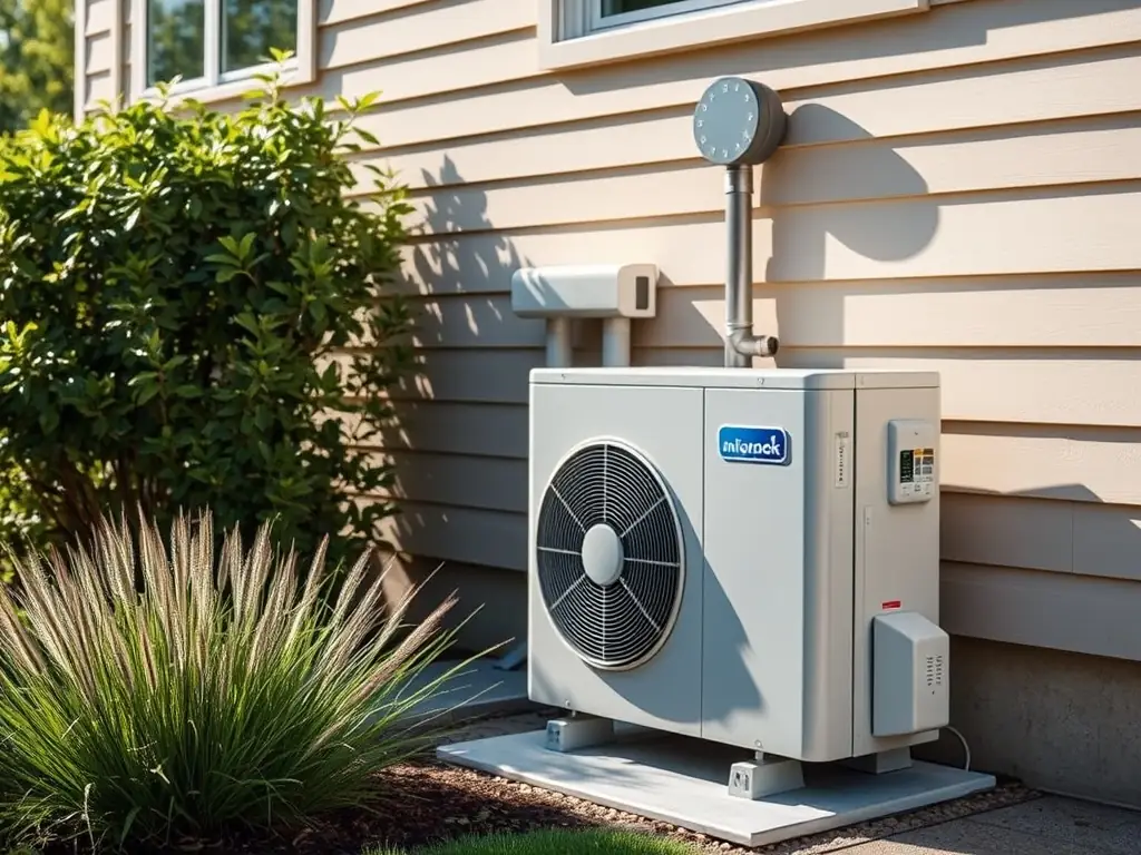 A modern house with a newly installed heat pump outside, showcasing the clean and efficient installation.