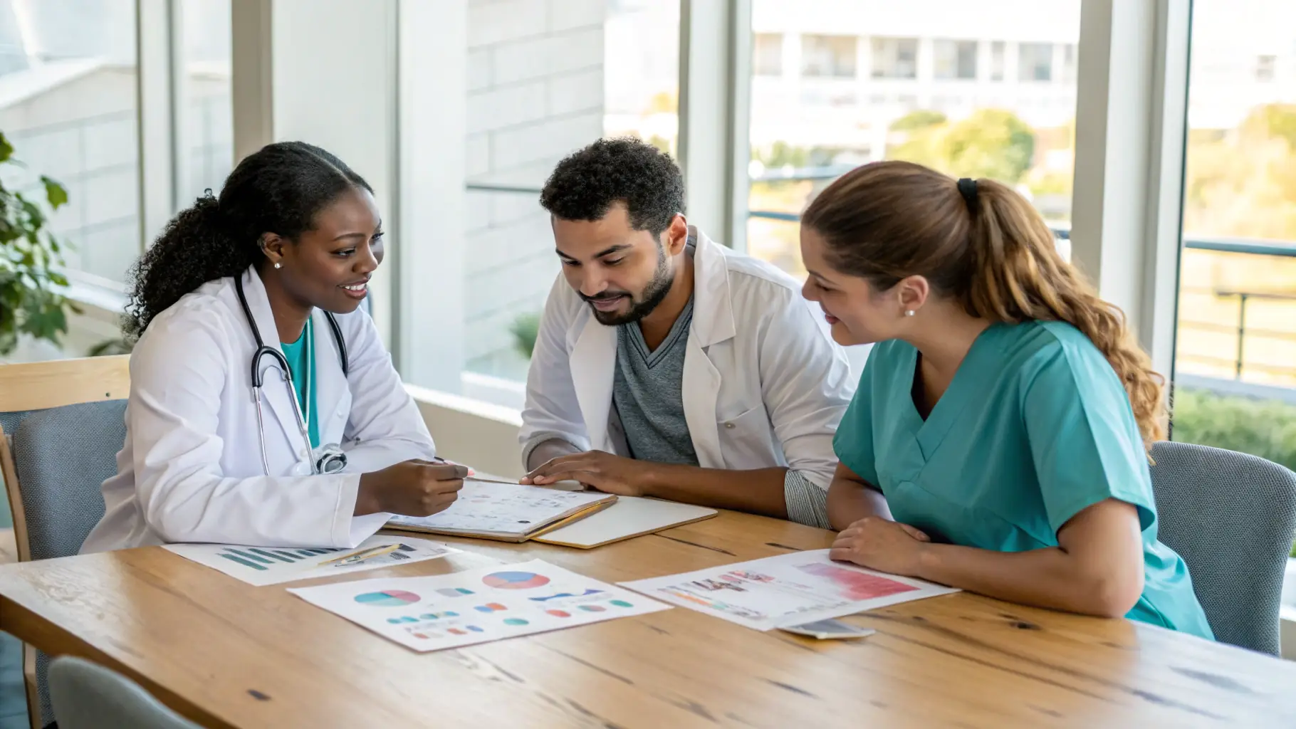 A professional team collaborating in a healthcare setting, symbolizing trust and expertise