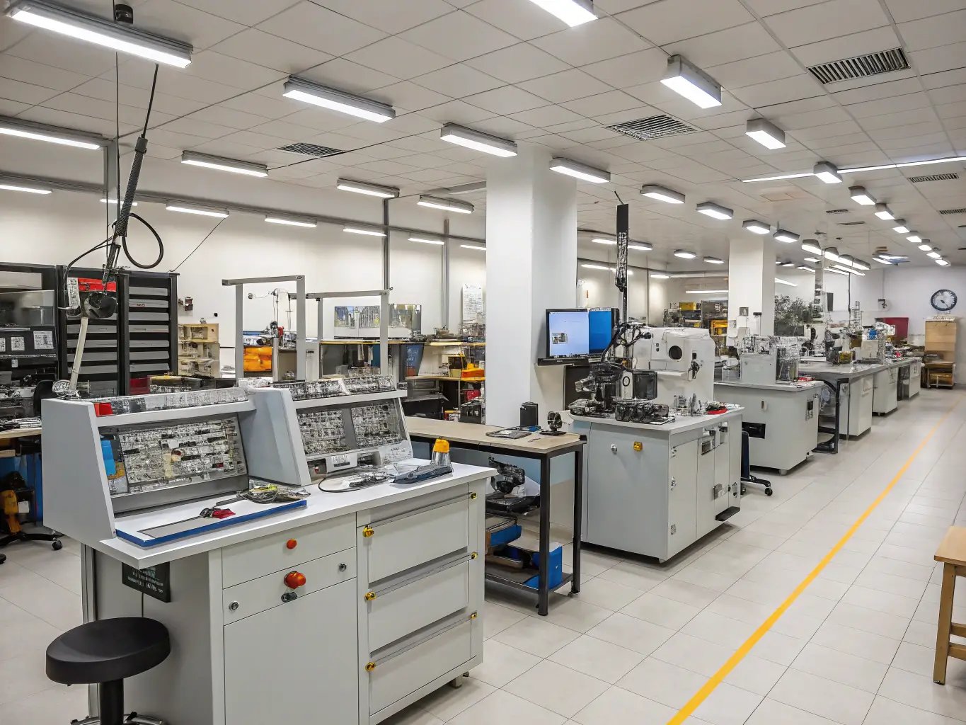 A plating line with stainless steel jewelry being processed, or a thickness gauge measuring the plating thickness on a piece of jewelry.