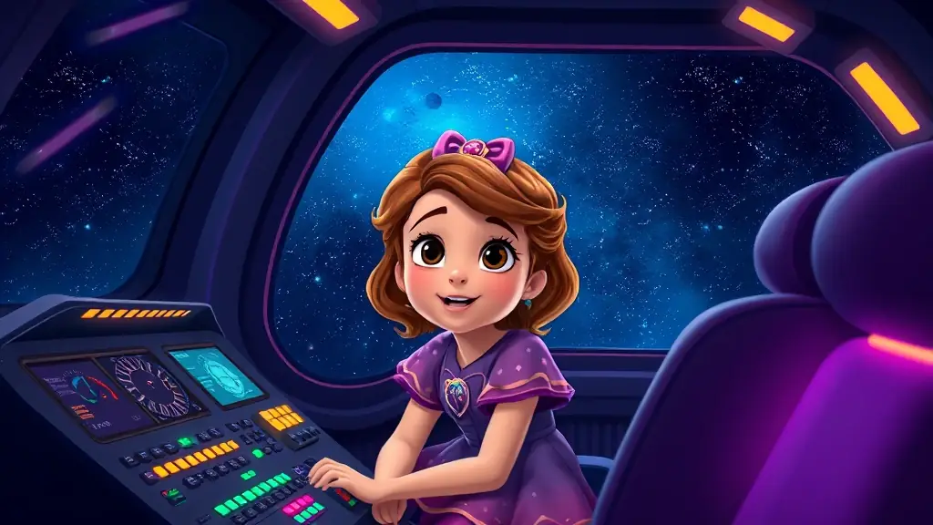 Descripción de una página de ejemplo de 'La Aventura Espacial de Sofia', mostrando ilustraciones vibrantes y texto personalizado para niños aventureros.