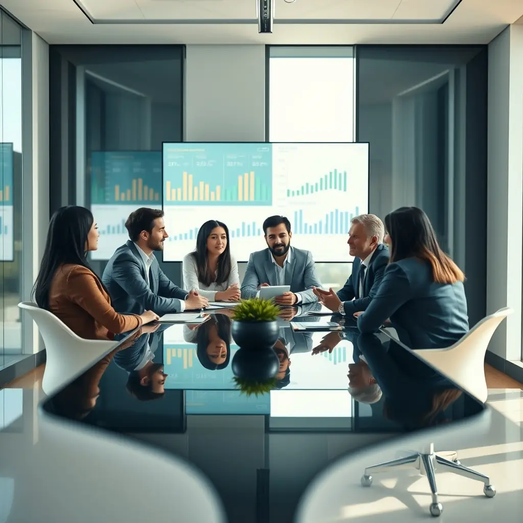 A team of financial advisors collaborating in a modern office setting.