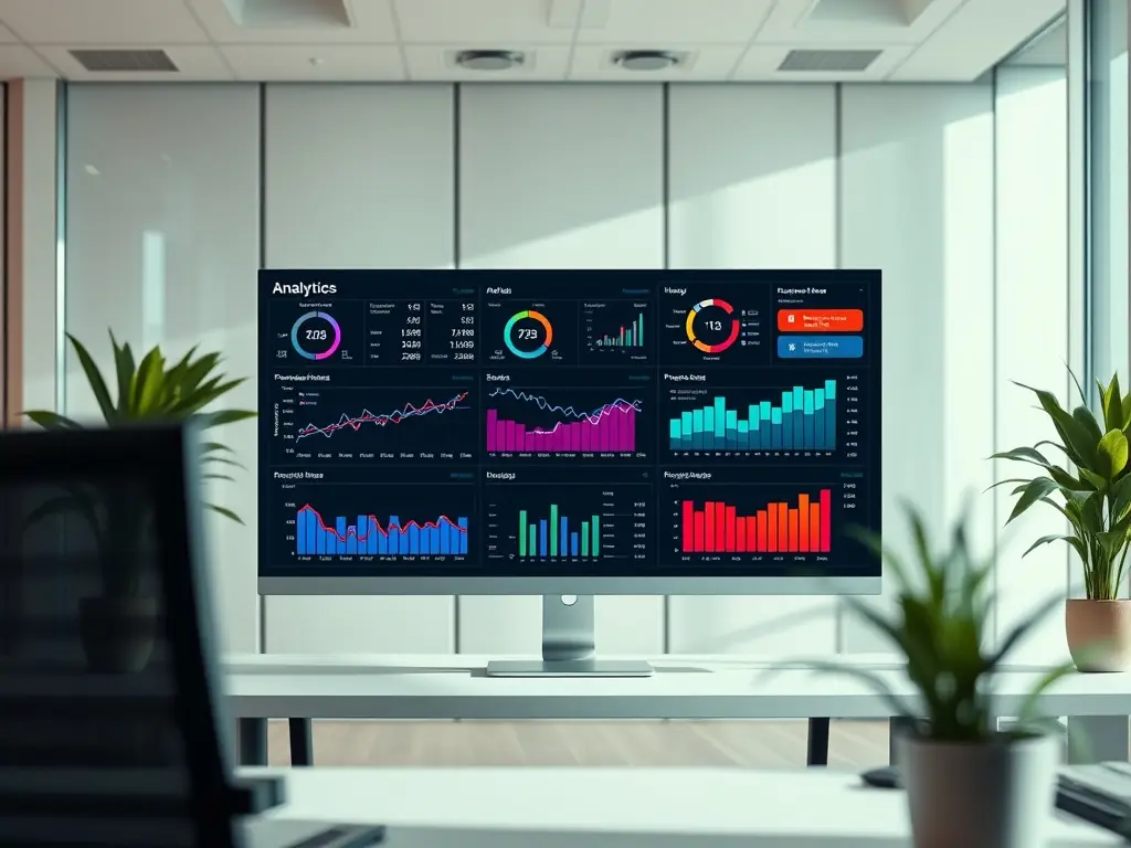 A visually appealing image of an AI-enhanced analytics dashboard, displaying key performance indicators and growth metrics for a side hustle, emphasizing data-driven decision-making.
