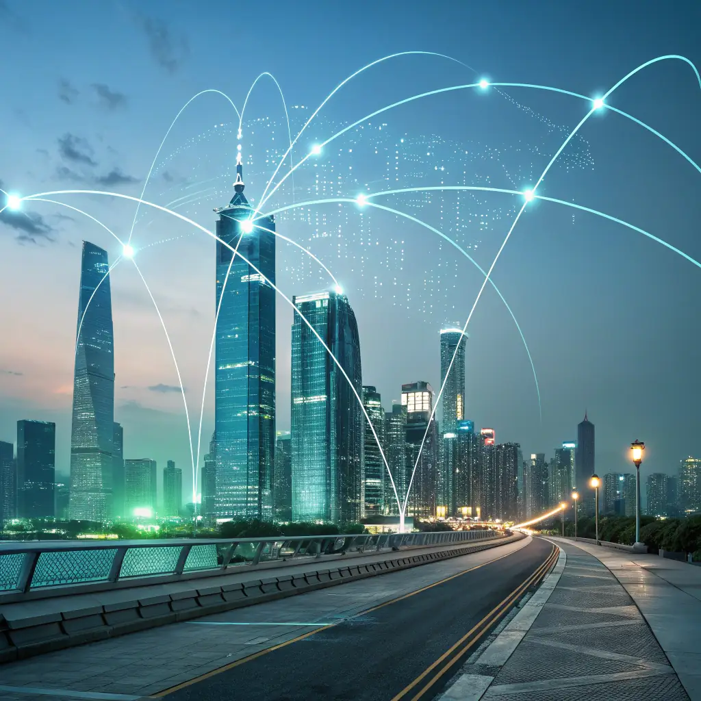 A dynamic image showcasing a network of interconnected nodes and data streams, symbolizing the systems-oriented approach of Boundless Digital Agency. The image should convey efficiency, structure, and scalability, appealing to startups and brands looking for robust growth solutions.