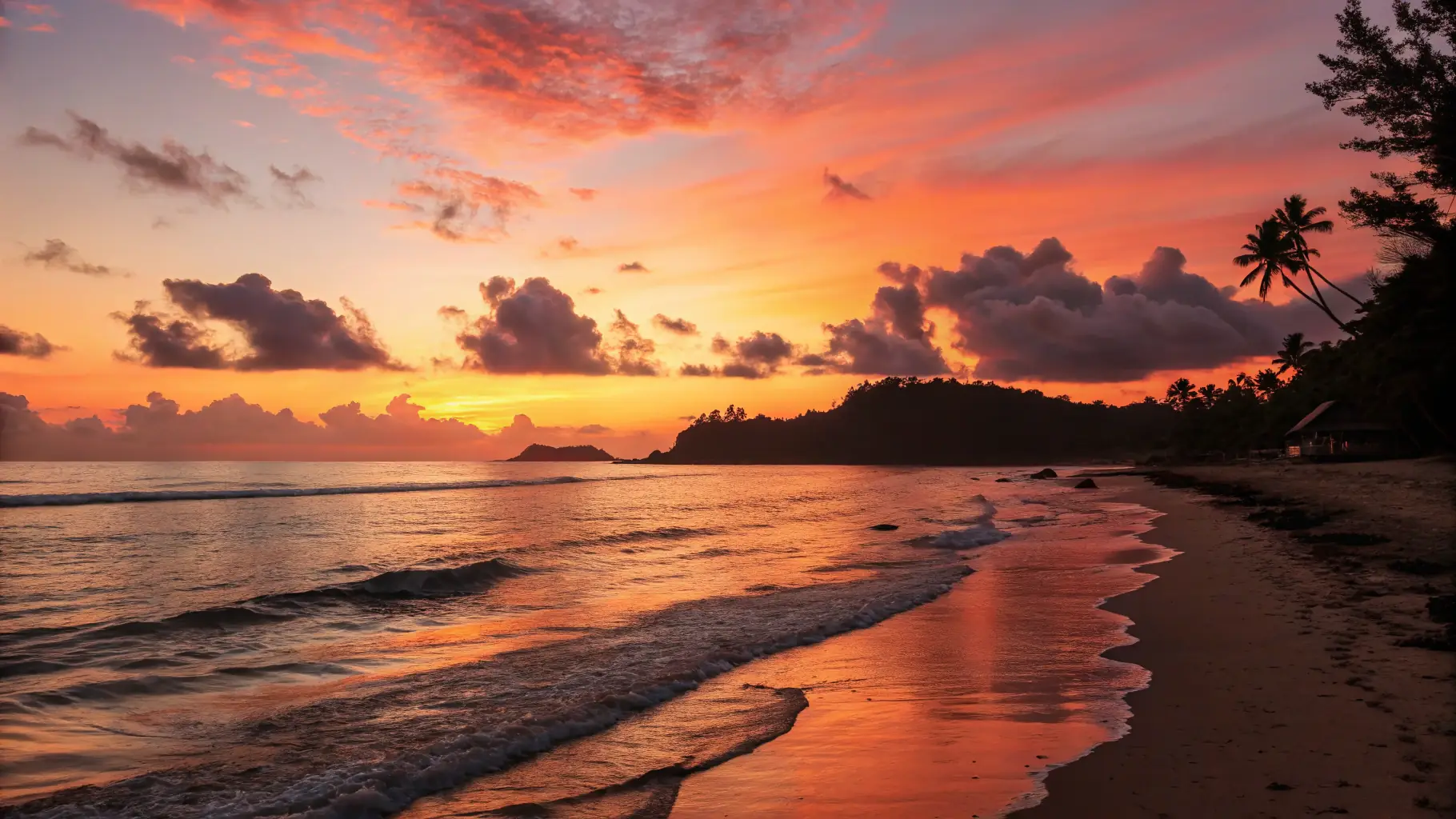 A picturesque view of Sea View Park at sunset, with families and couples enjoying the scenery. The golden hues of the setting sun reflect on the Arabian Sea, creating a warm and inviting atmosphere.