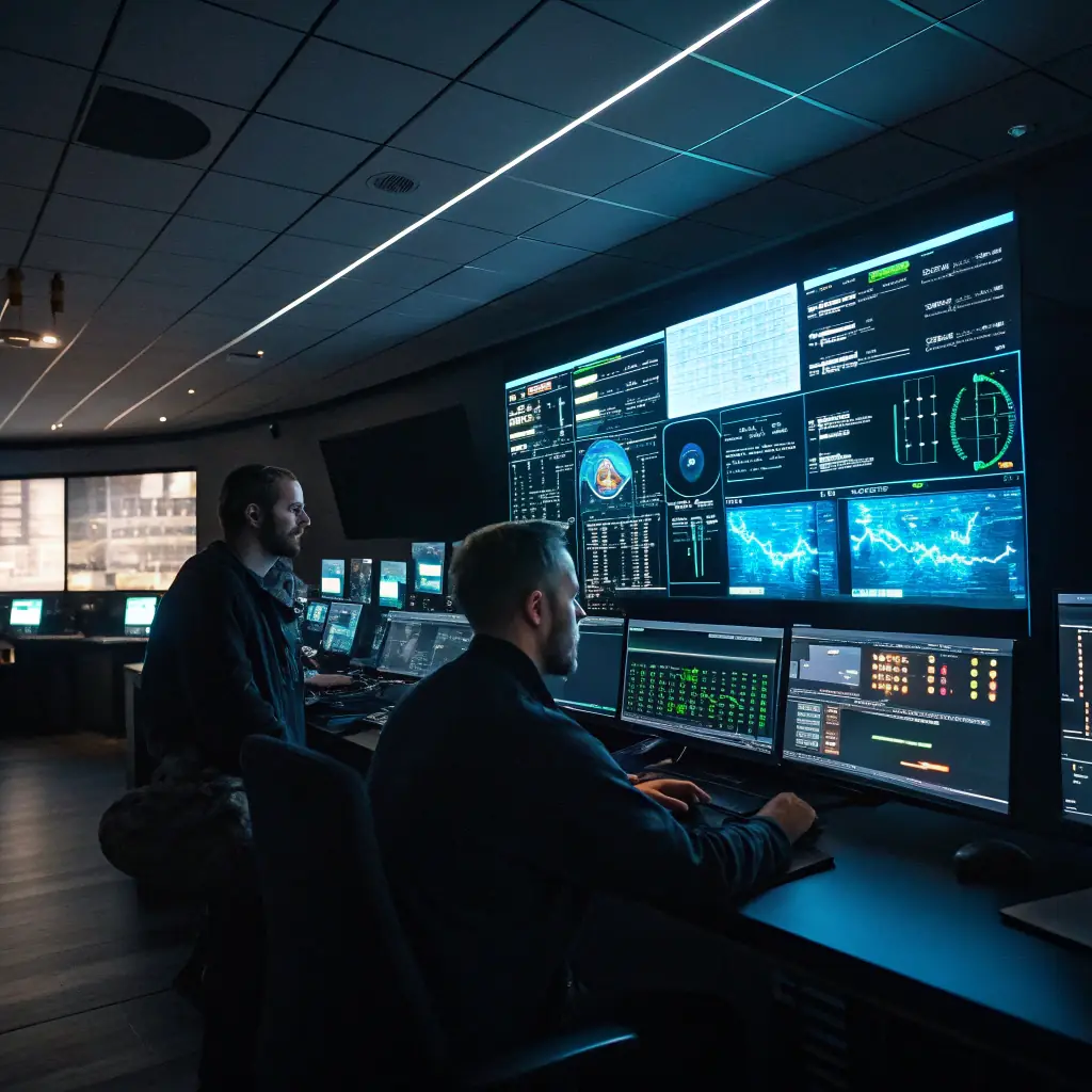 A modern power grid control center with engineers monitoring energy distribution, emphasizing the technological advancement and reliability of CELINTECH's power solutions.