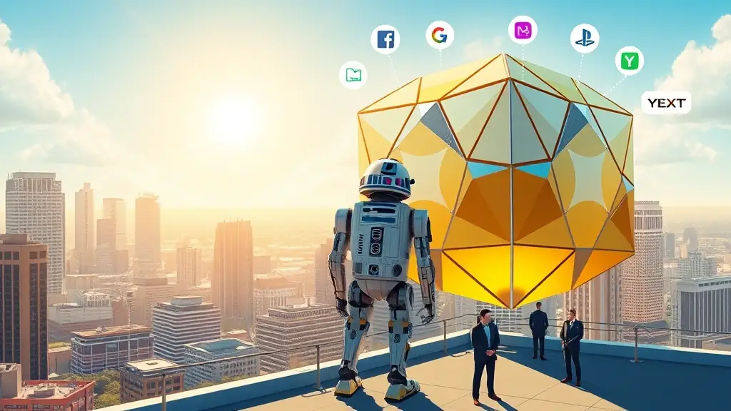 r2 d2 - c3po & large lighted Omegacube with sun rays beaming into High Rise Google on 2nd Street in Austin TX Roof Top Meetings FACEBOOK, BRAVE, YAHOO, YEXT, Search Engine Platforms and AI, Gurus, and Team