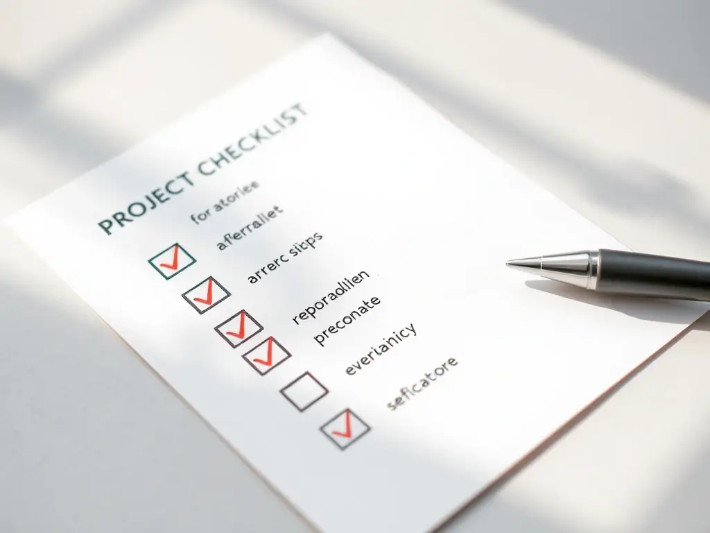 Agencja marketingowa – checklista z planem projektu i zaznaczonymi etapami działań marketingowych, jasne i uporządkowane ujęcie