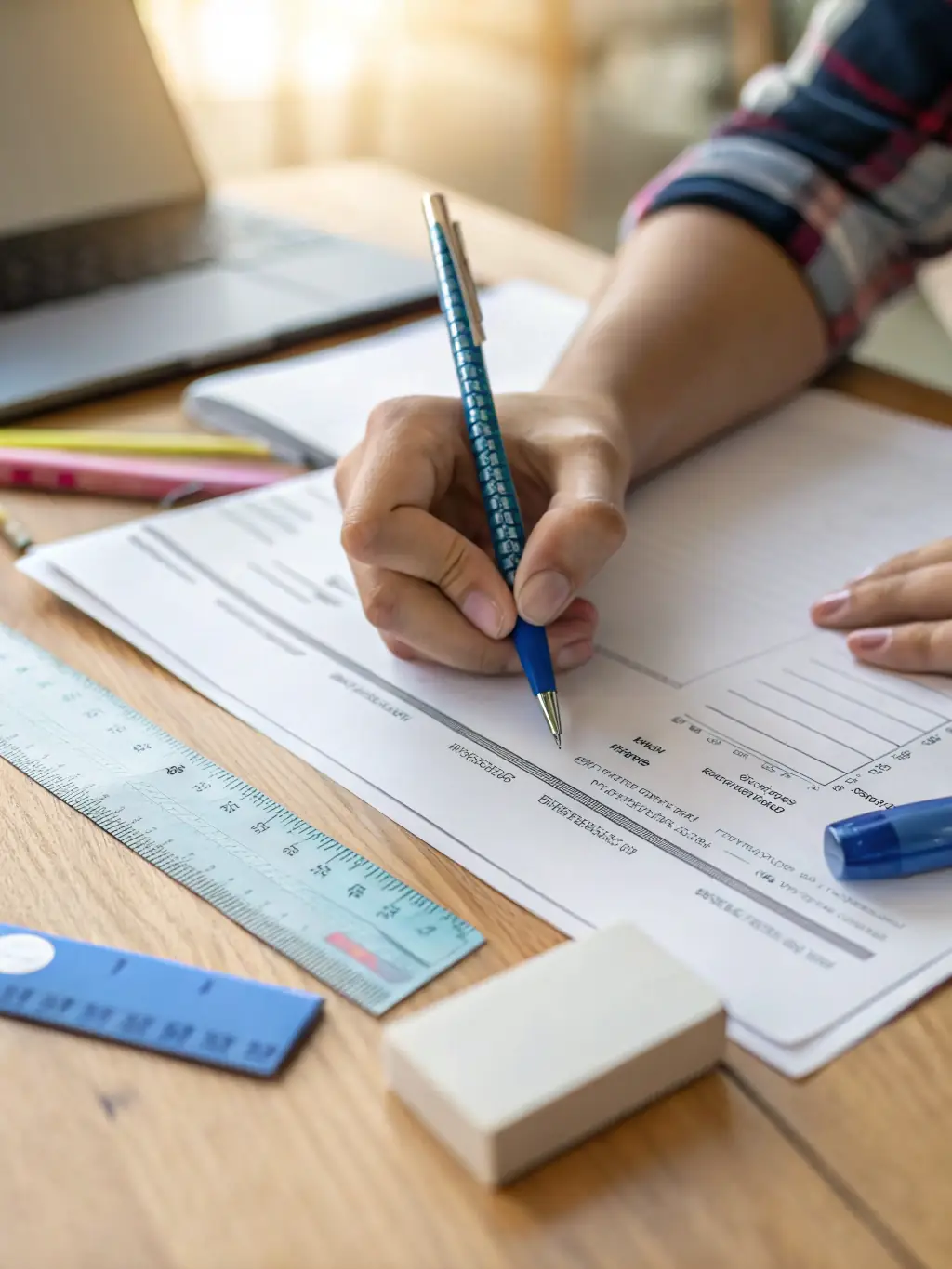 A close-up shot of a completed W-7 form, neatly filled out, with a pen resting on top, symbolizing meticulous preparation.