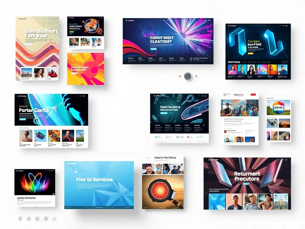 A collage of digital content pieces, including graphics and banners, demonstrating creative capabilities.
